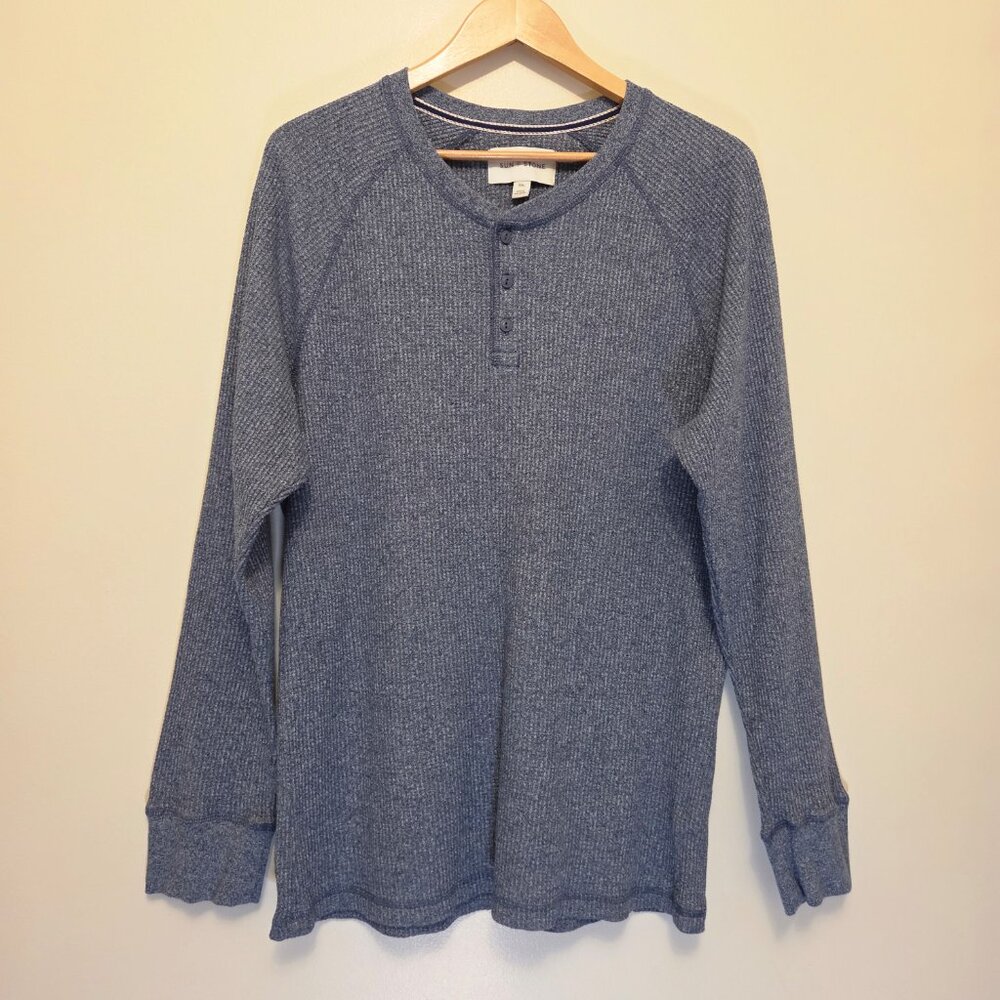 Sun + Stone Men’s Blue Long Sleeve Henley Thermal Shirt - XXL